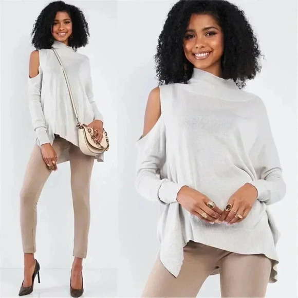 Silver Peek-A-Boo Shoulder Turtle Neck Swe… - Picture 3 of 4